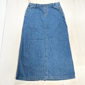 DKNY‎ Jeans Womens Jean Denim Carpenter Skirt Back Blue Outer Button Fly 12